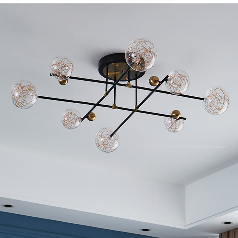 New Modern Clear Glass Flush Light Sputnik Semi Flush Ceiling Light Fixtures for Living Room