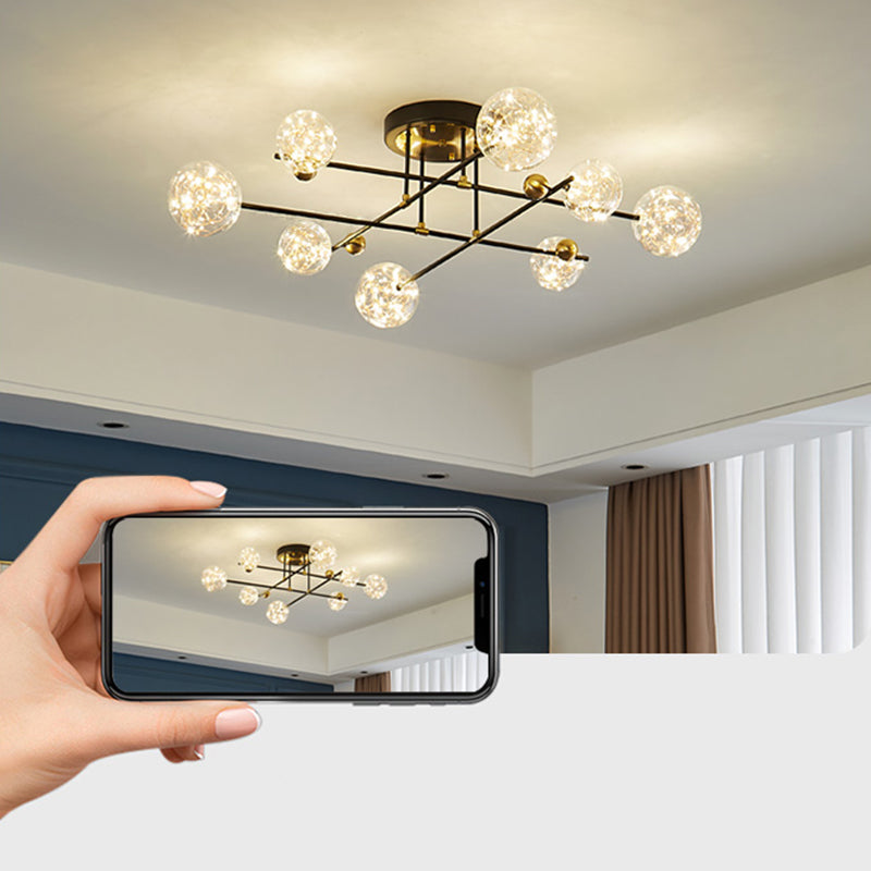 New Modern Clear Glass Flush Light Sputnik Semi Flush Ceiling Light Fixtures for Living Room