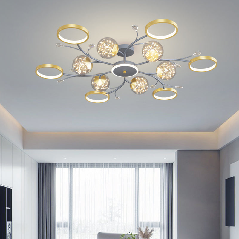 Grey New Modern LED Flush Light Fixture Metal Starburst Ceiling Mounted Light for Living Room