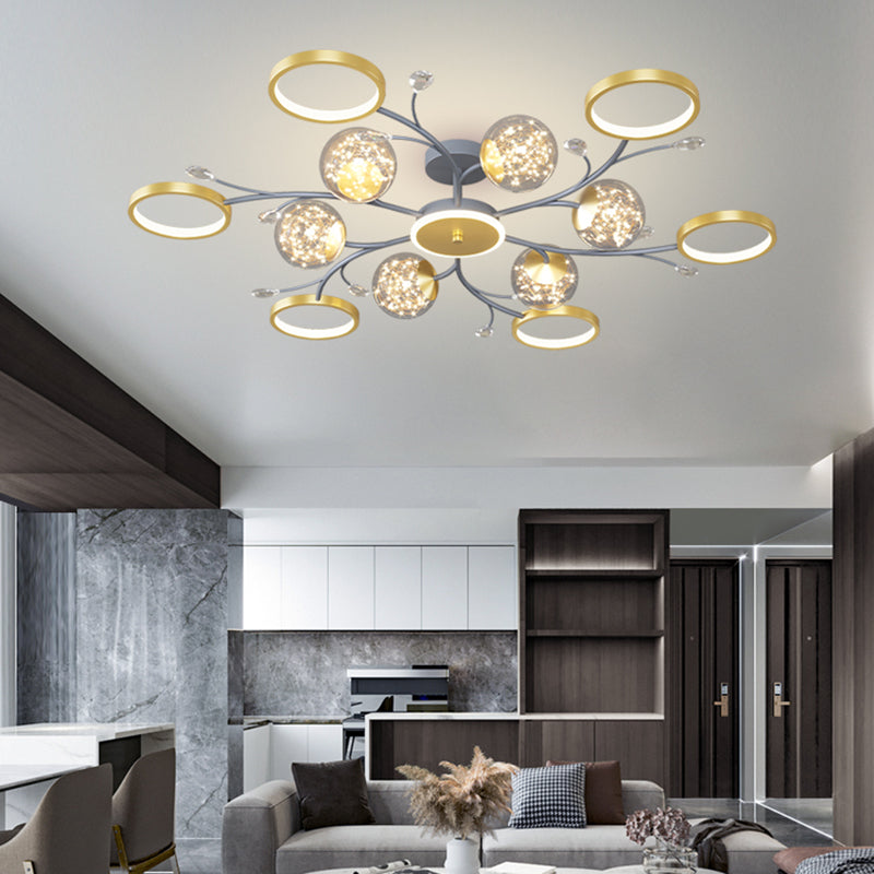 Grey New Modern LED Flush Light Fixture Metal Starburst Ceiling Mounted Light for Living Room