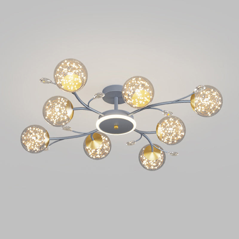 Grey New Modern LED Flush Light Fixture Metal Starburst Ceiling Mounted Light for Living Room