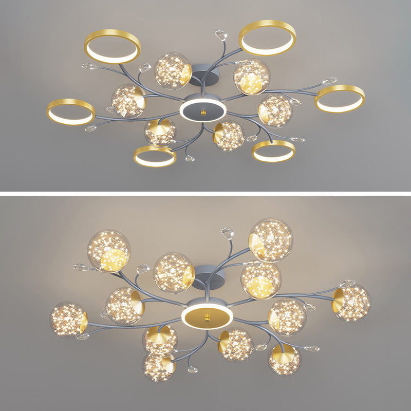 Grey New Modern LED Flush Light Fixture Metal Starburst Ceiling Mounted Light for Living Room