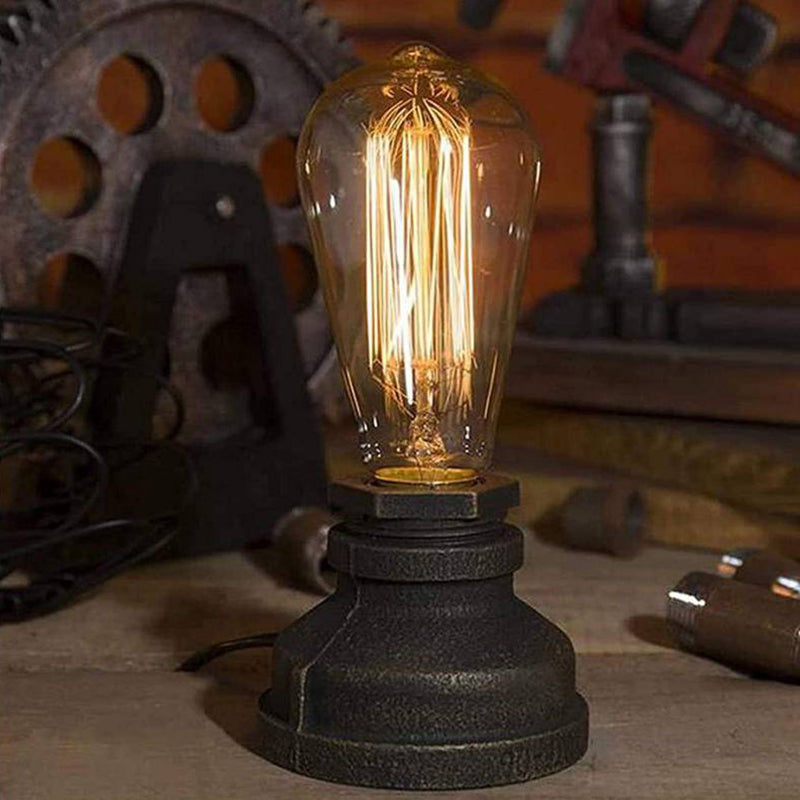 Exposed Bulb Metal Night Light Warehouse Style 1 Head Bistro Table Lamp in Brown-Black