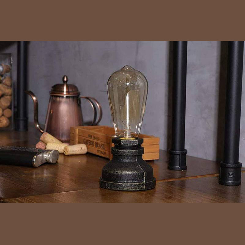 Exposed Bulb Metal Night Light Warehouse Style 1 Head Bistro Table Lamp in Brown-Black