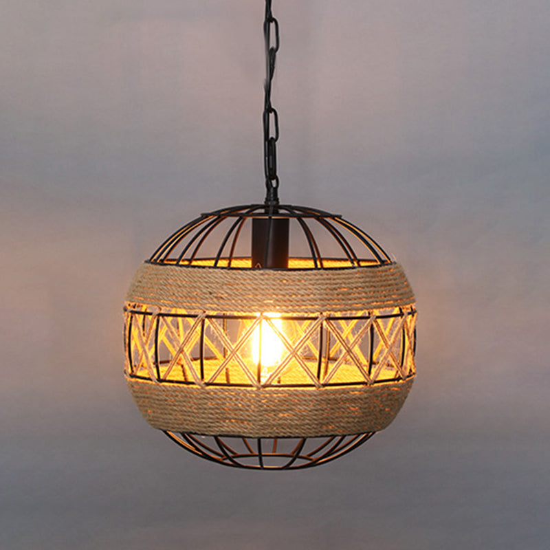 Shaded Restaurant Commercial Pendant Lighting Loft Style Rope Beige Hanging Light Fixture