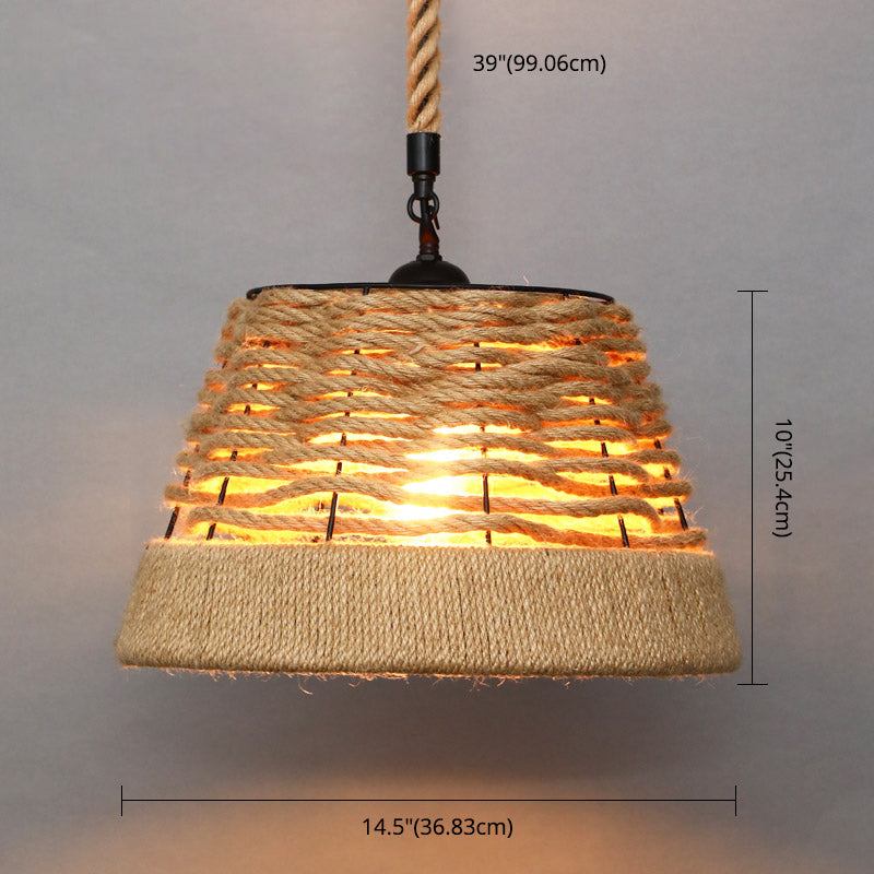 Shaded Restaurant Commercial Pendant Lighting Loft Style Rope Beige Hanging Light Fixture