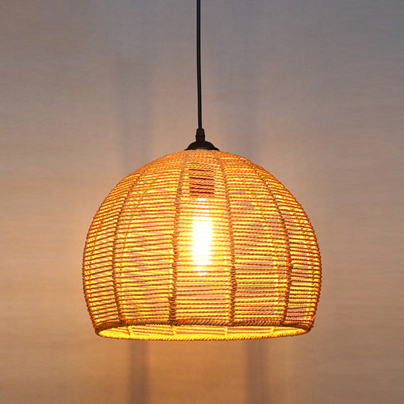 Shaded Restaurant Commercial Pendant Lighting Loft Style Rope Beige Hanging Light Fixture