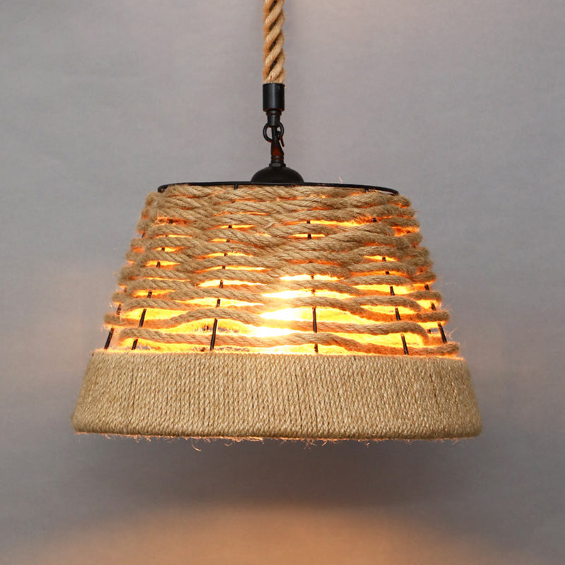 Shaded Restaurant Commercial Pendant Lighting Loft Style Rope Beige Hanging Light Fixture