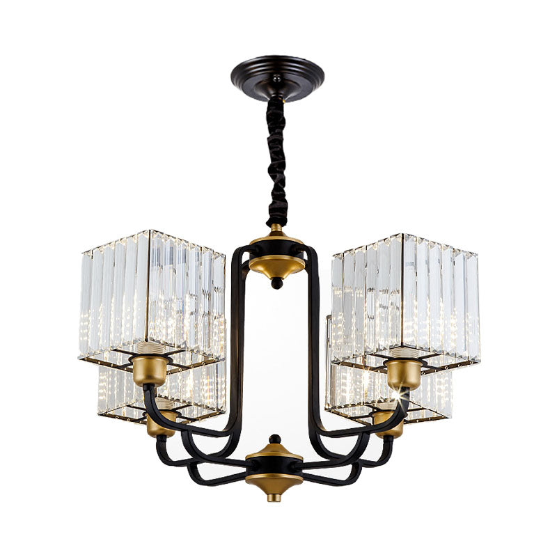 Square Pendant Chandelier Modernisme Crystal 4/6/8 Bulbes Black Hanging Lightture, 26 "/ 34" / 36 "de large