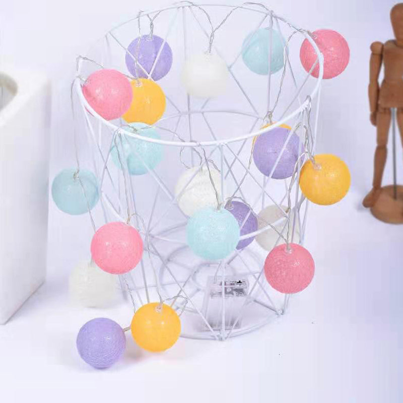 Cotton Rope Wrapped Ball String Lamp Trendy Nordic Style Battery LED Festive Light