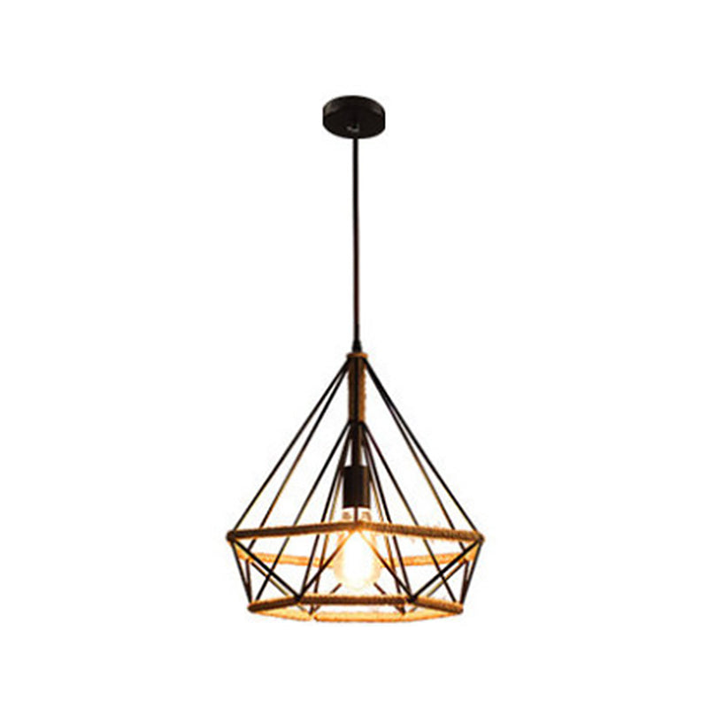 Black Diamond Cage Pendant Light Fixture Industrial Restaurant Hanging Pendant Light