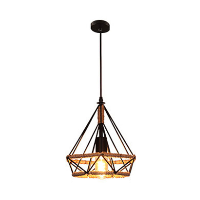 Black Diamond Cage Pendant Light Fixture Industrial Restaurant Hanging Pendant Light