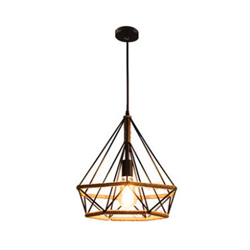 Black Diamond Cage Pendant Light Fixture Industrial Restaurant Hanging Pendant Light