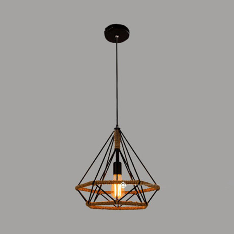 Black Diamond Cage Pendant Light Fixture Industrial Restaurant Hanging Pendant Light