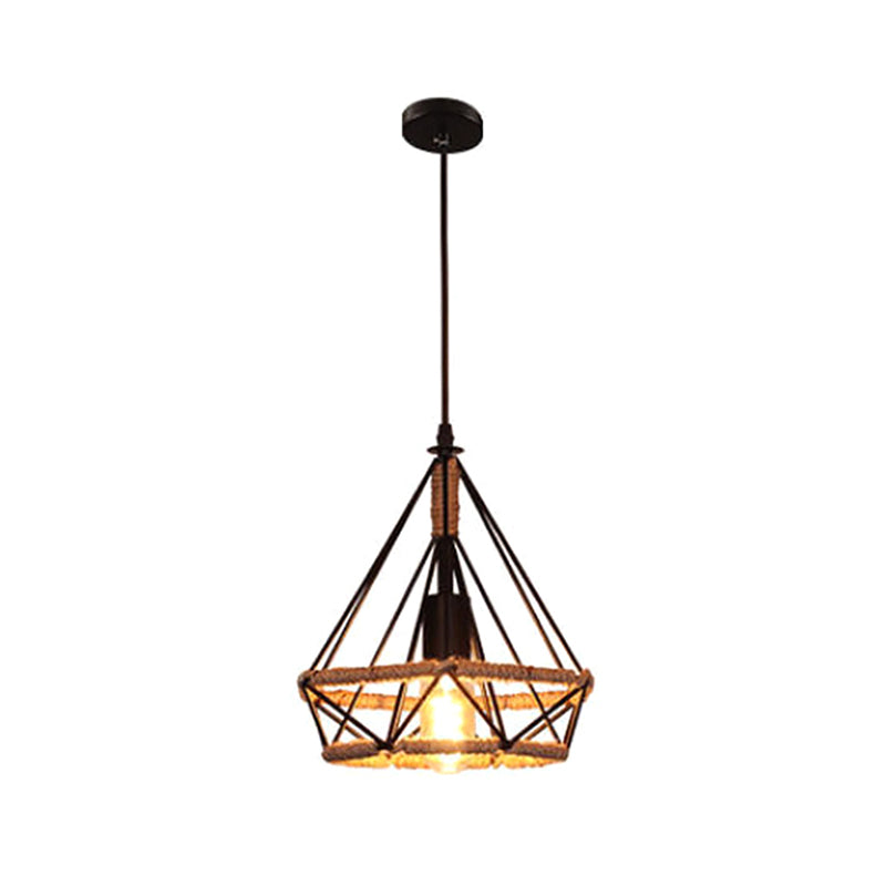 Black Diamond Cage Pendant Light Fixture Industrial Restaurant Hanging Pendant Light