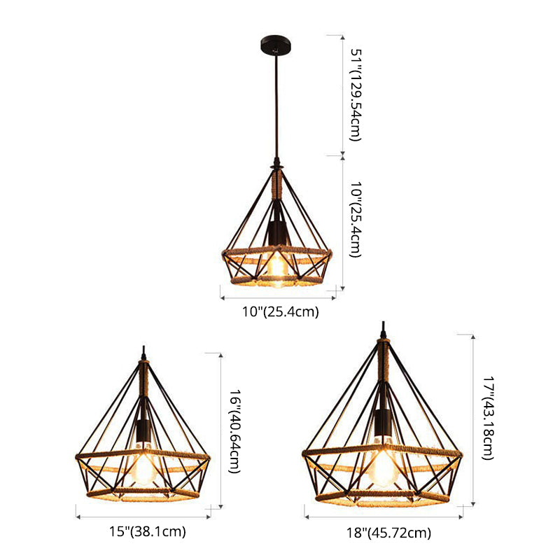 Black Diamond Cage Pendant Light Fixture Industrial Restaurant Hanging Pendant Light