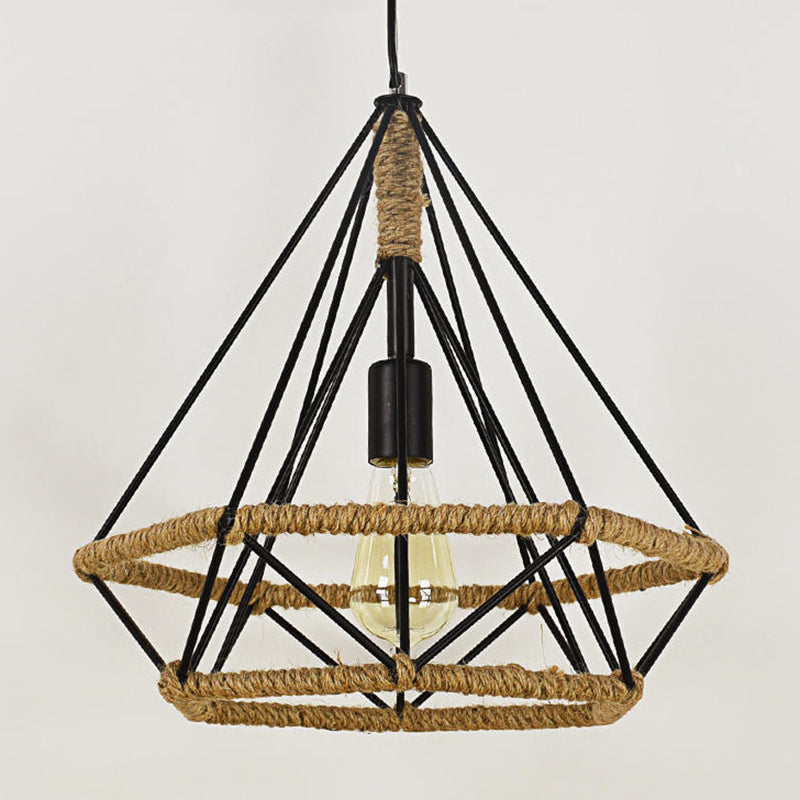 Black Diamond Cage Pendant Light Fixture Industrial Restaurant Hanging Pendant Light