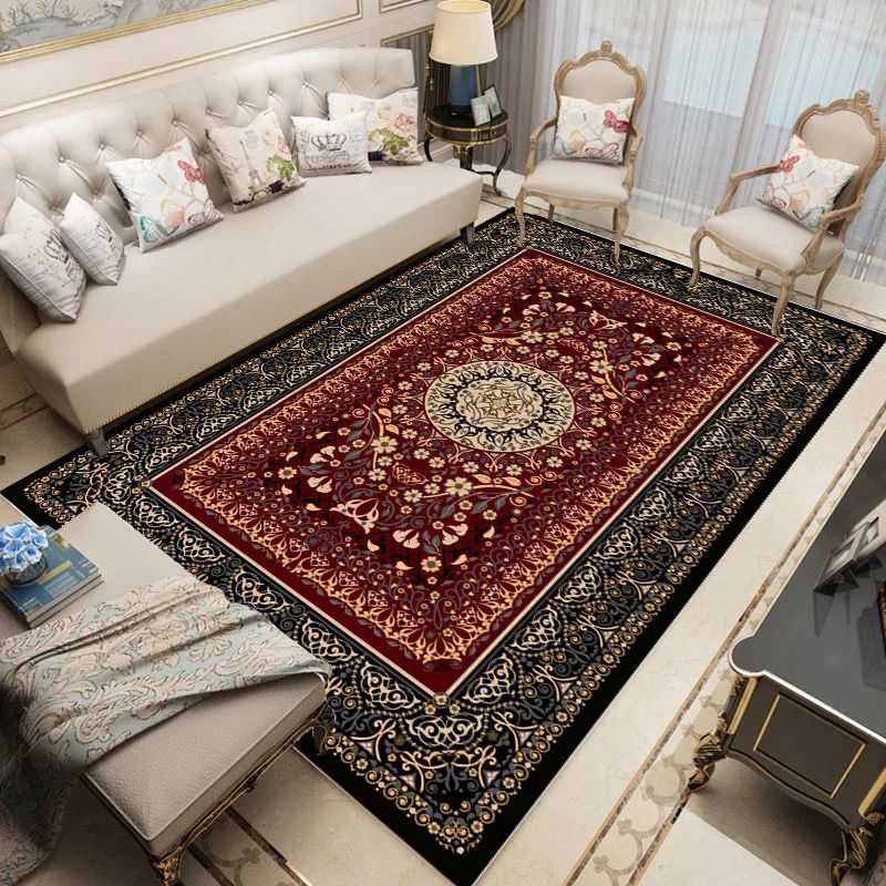 Distinctive Floral Print Rug Vintage Rectangle Rug Polyester Stain Resistant Carpet for Home Decor