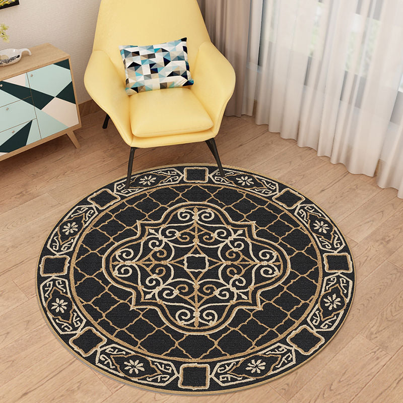 Symmetrical Floral Print Rug Moroccan Polyester Area Rug Anti-Slip Backing Carpet for Home Decor