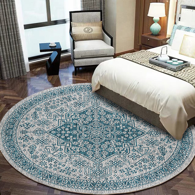 Symmetrical Floral Print Rug Moroccan Polyester Area Rug Anti-Slip Backing Carpet for Home Decor