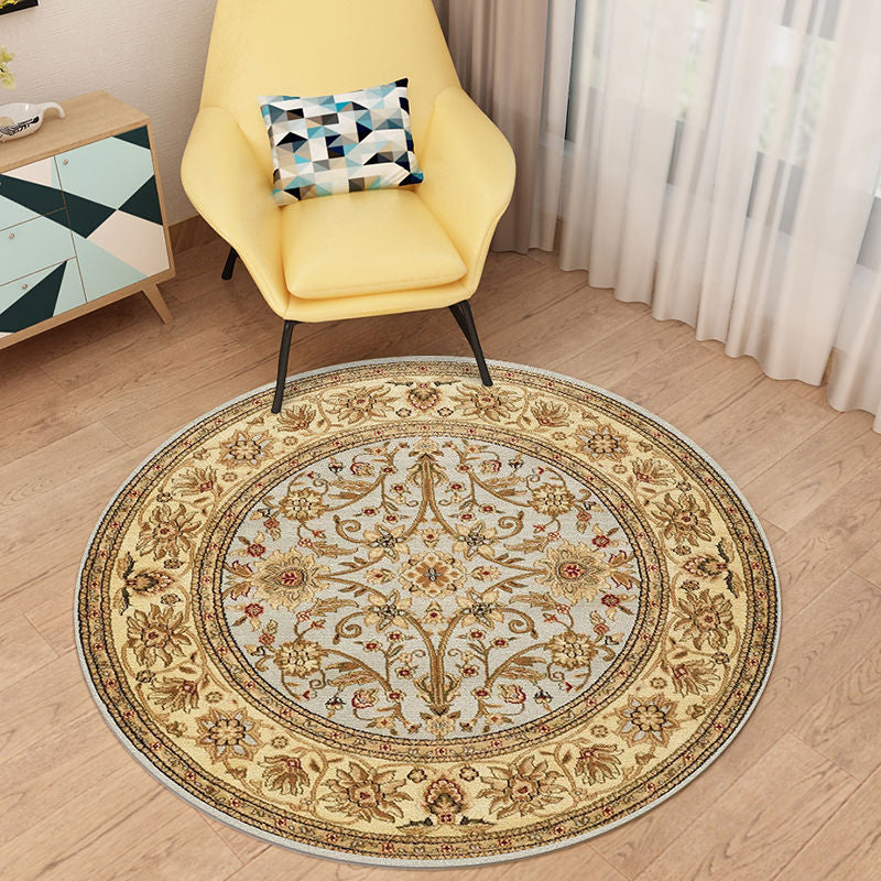 Symmetrical Floral Print Rug Moroccan Polyester Area Rug Anti-Slip Backing Carpet for Home Decor