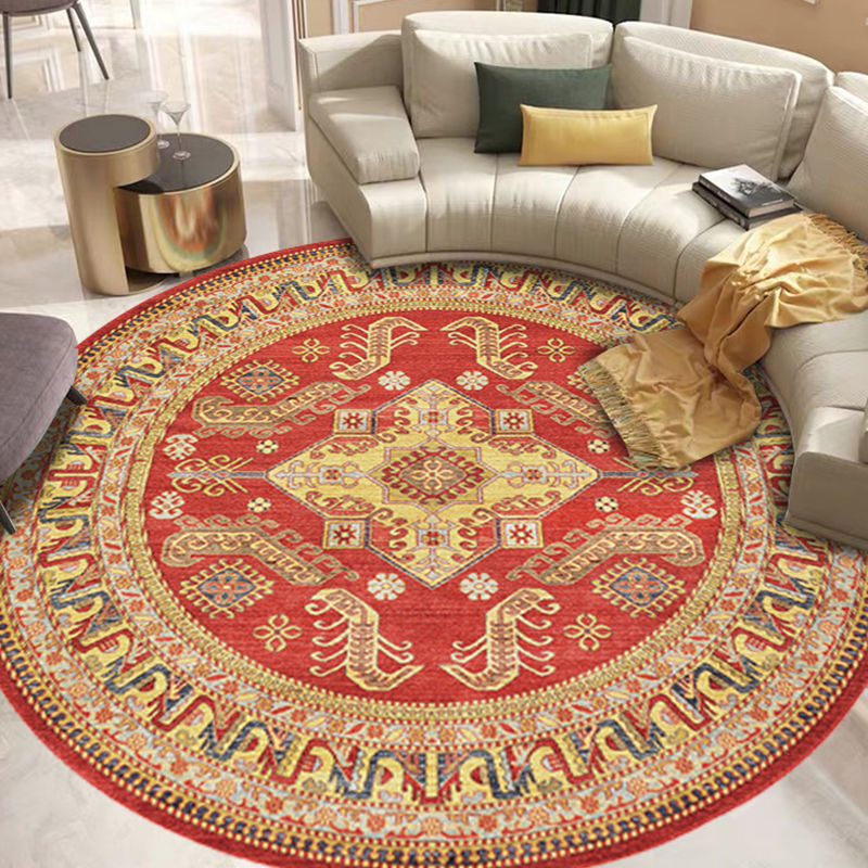 Symmetrical Floral Print Rug Moroccan Polyester Area Rug Anti-Slip Backing Carpet for Home Decor