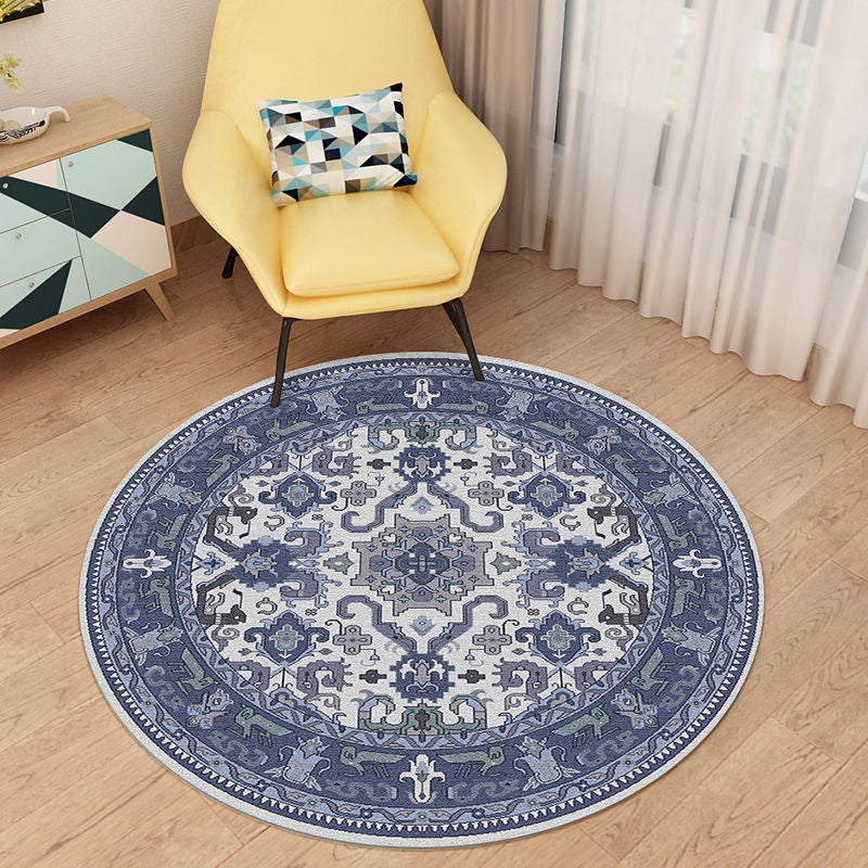 Symmetrical Floral Print Rug Moroccan Polyester Area Rug Anti-Slip Backing Carpet for Home Decor