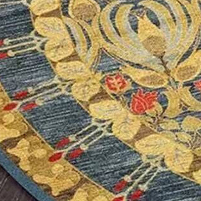 Symmetrical Floral Print Rug Moroccan Polyester Area Rug Anti-Slip Backing Carpet for Home Decor