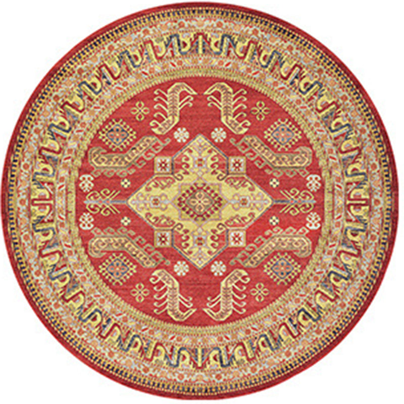 Symmetrical Floral Print Rug Moroccan Polyester Area Rug Anti-Slip Backing Carpet for Home Decor