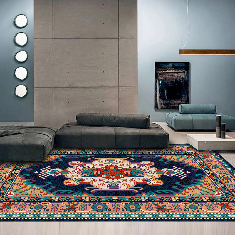 Traditioneel medaillonpatroon Tapijt Marokkaans polyester gebied Rug vlekbestendig tapijt voor woonkamer