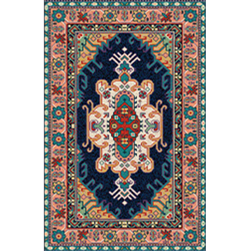 Traditional Medallion Pattern Rug Moroccan Polyester Area Rug Stain Resistant Carpet for Living Room