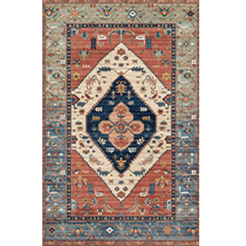 Traditional Medallion Pattern Rug Moroccan Polyester Area Rug Stain Resistant Carpet for Living Room