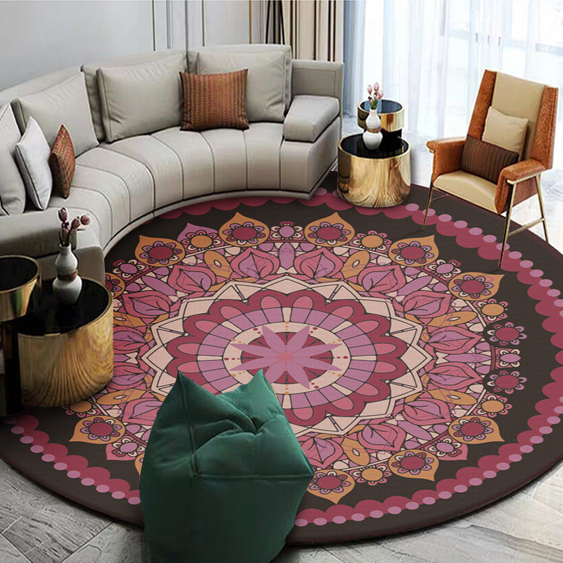 Multicolored Moroccan Rug Glam Floral Printed Carpet Non-Slip Backing Area Rug for Home Decoration