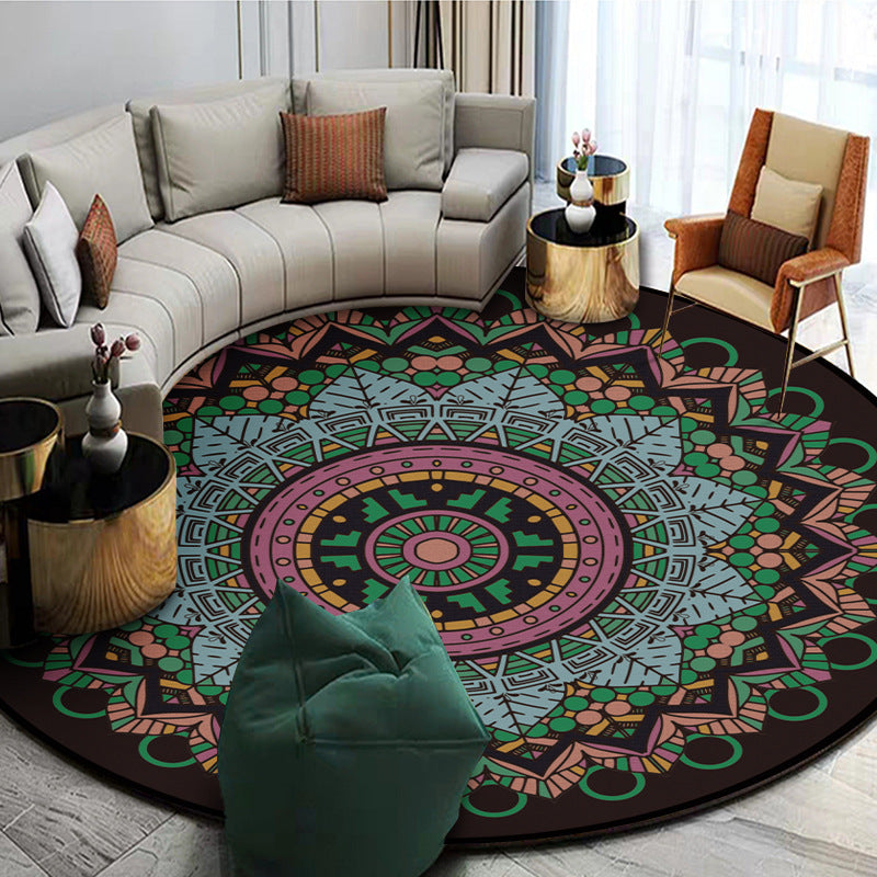 Multicolored Moroccan Rug Glam Floral Printed Carpet Non-Slip Backing Area Rug for Home Decoration