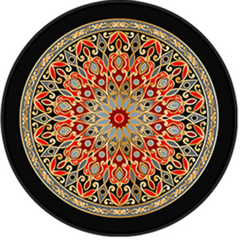 Exotic Flower Print Rug Moroccan Classic Round Rug Polyester Anti-Slip Backing Carpet for Home Decor