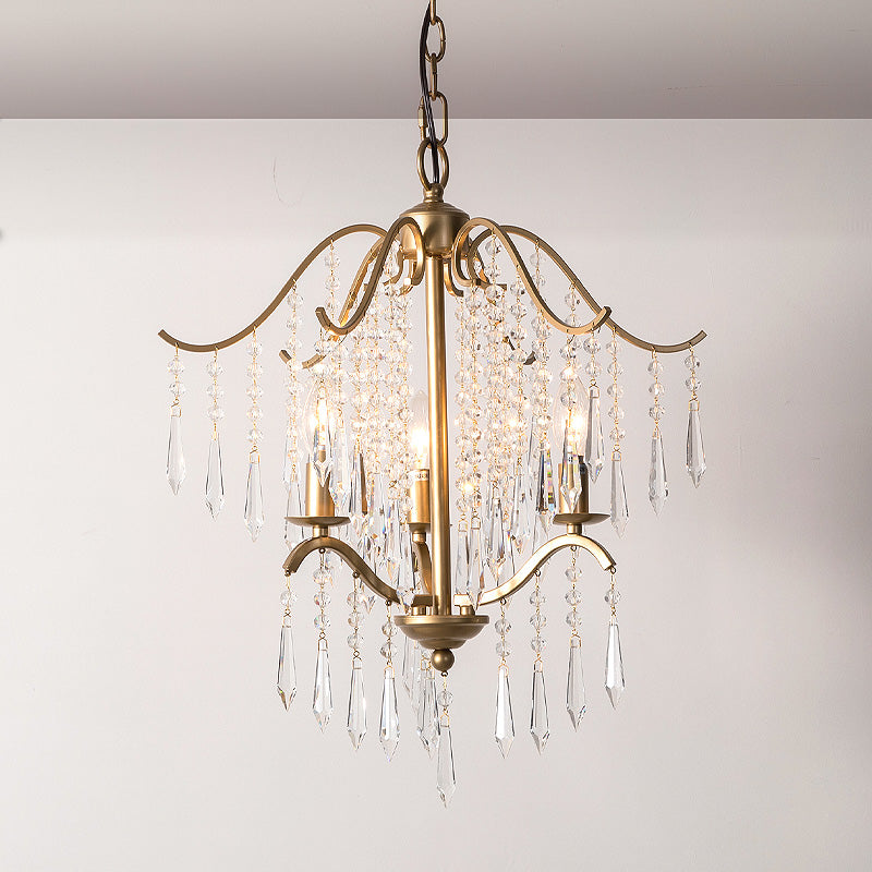 Waterfall Chandelier Lighting Modernism Crystal 3/4 Bulbs Brass Ceiling Hanging Light, 18.5"/22.5" Wide