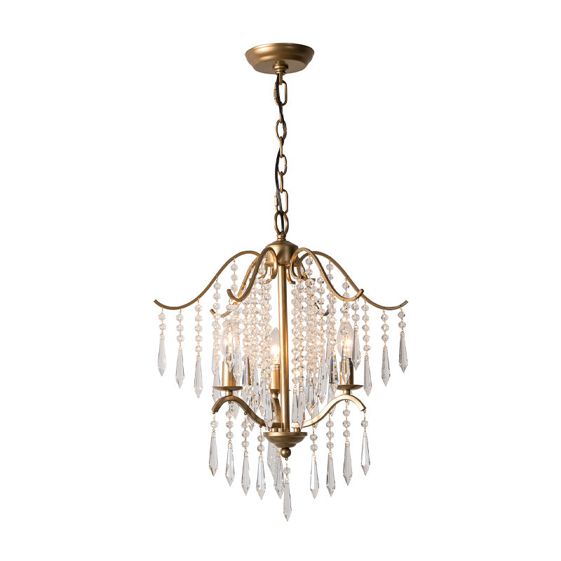 Waterfall Chandelier Lighting Modernism Crystal 3/4 Bulbs Brass Ceiling Hanging Light, 18.5"/22.5" Wide