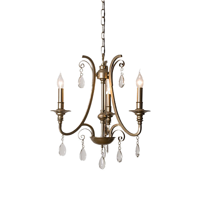 Modernism Teardrop Hanging Chandelier Crystal 3 Bulbs Pendant Light Kit in Brass with/without Shade