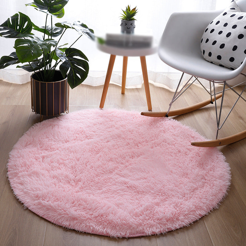 Modern Shag Carpet Solid Relaxing Round Rug Polyester Stain Resistant Indoor Carpet for Living Room