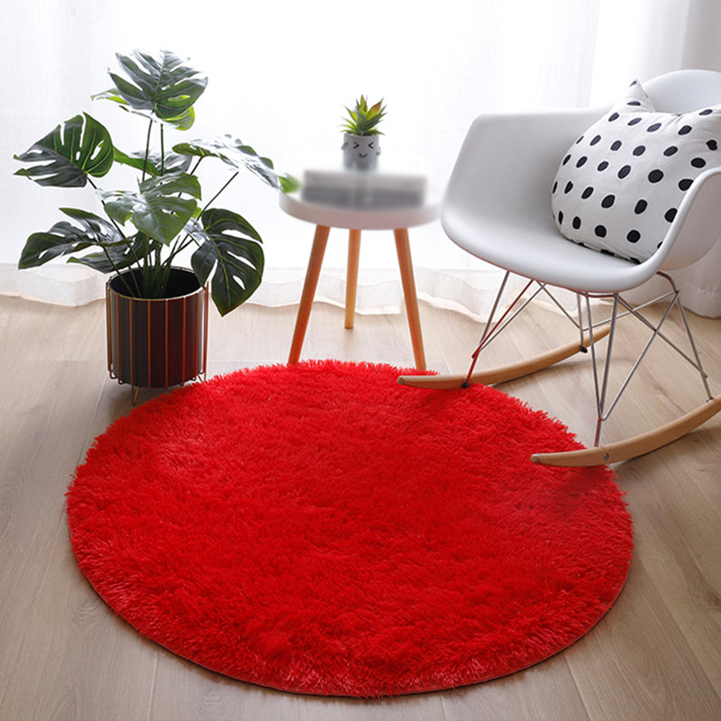 Modern Shag Carpet Solid Relaxing Round Rug Polyester Stain Resistant Indoor Carpet for Living Room