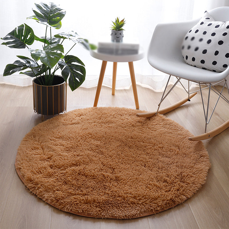 Round Home Decoratie Shag Rug Relaxing Plain Tapijt Polyester Non-Slip Backing Indoor Rug