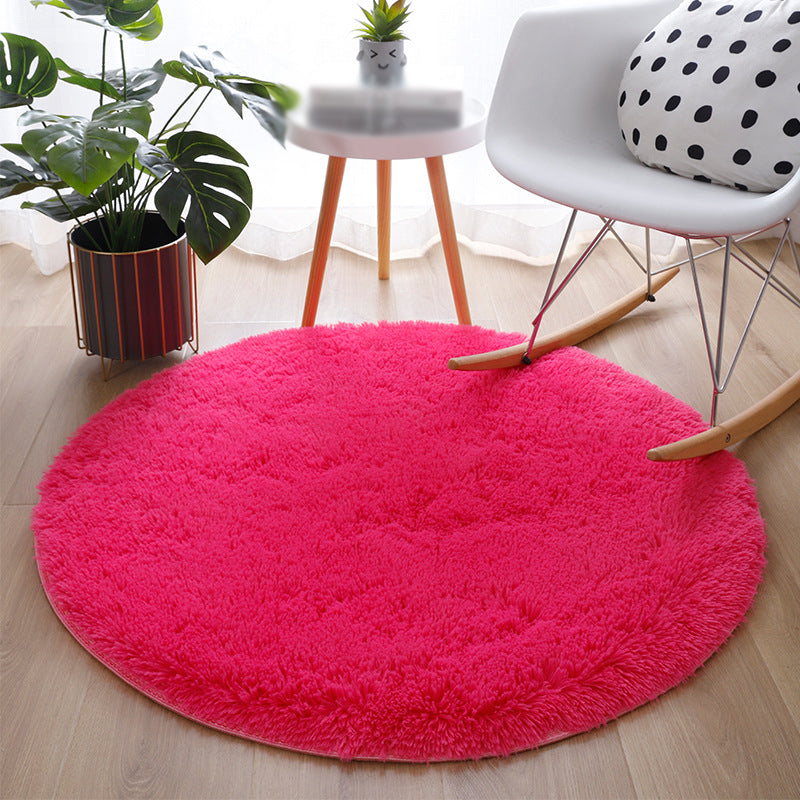 Round Home Decoratie Shag Rug Relaxing Plain Tapijt Polyester Non-Slip Backing Indoor Rug