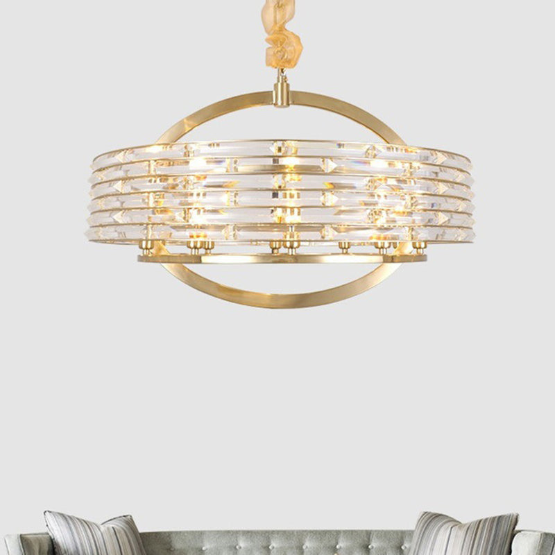 6 Heads Round Ceiling Chandelier Contemporary Crystal Hanging Light Fixture in Brass