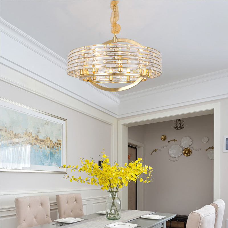 6 Heads Round Ceiling Chandelier Contemporary Crystal Hanging Light Fixture in Brass