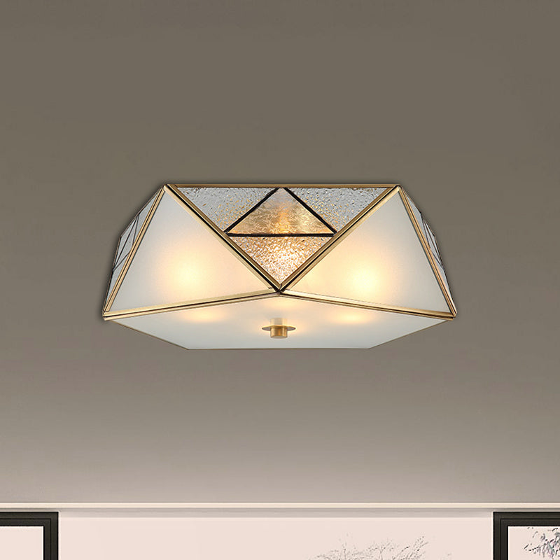 4/5 Lights Flush Light Traditional Geometric Curved Frosted Glass Panel Ceiling Flush Mount in Brass for Corridor