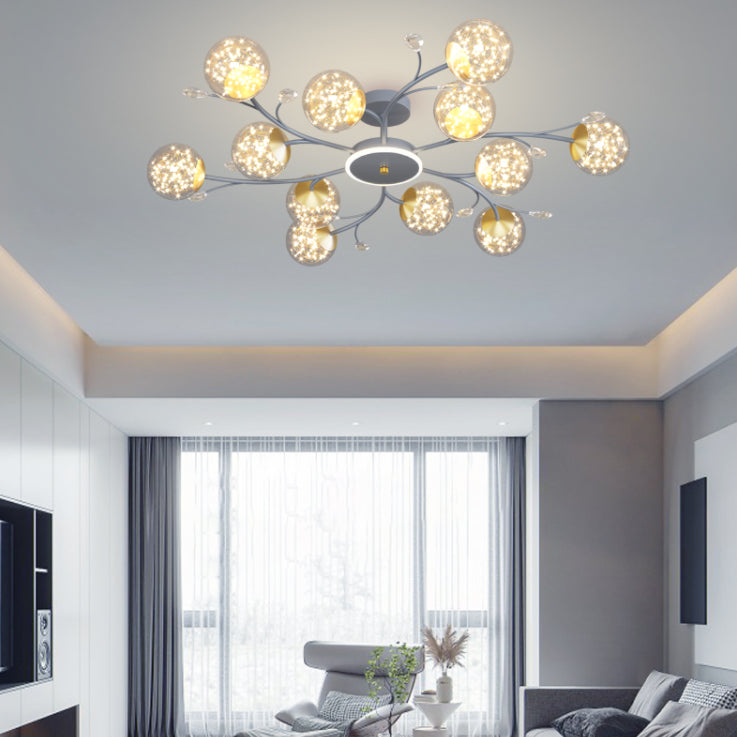 Grey New Modern LED Flush Light Fixture Metal Starburst Ceiling Mounted Light for Living Room