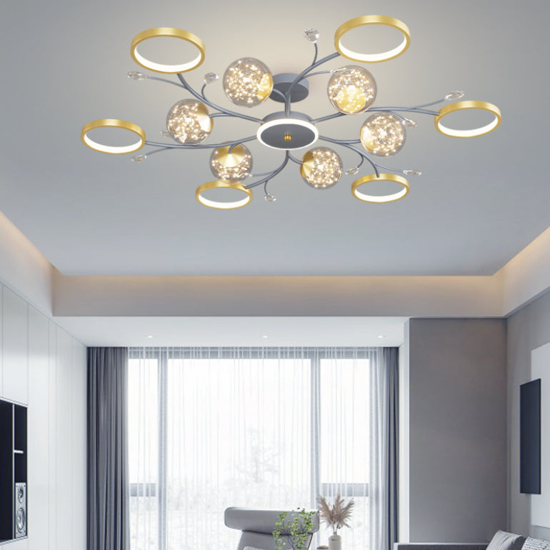 Grey New Modern LED Flush Light Fixture Metal Starburst Ceiling Mounted Light for Living Room