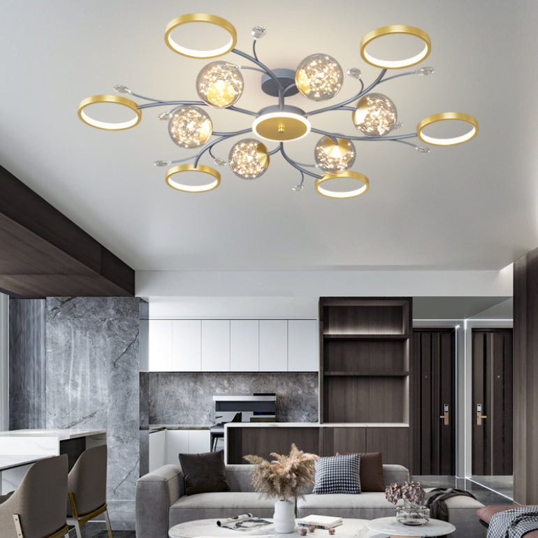 Grey New Modern LED Flush Light Fixture Metal Starburst Ceiling Mounted Light for Living Room