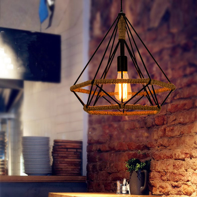 Black Diamond Cage Pendant Light Fixture Industrial Restaurant Hanging Pendant Light