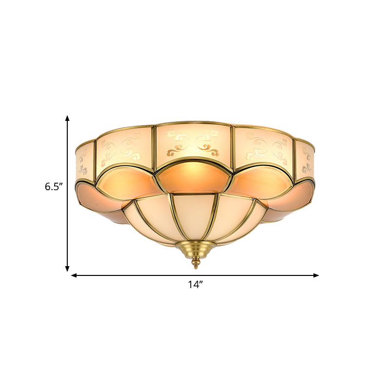 Bloom Indoor Flush Mount Lamp Vintage Curved Frosted Glass Panel 3/4/6 Lights Brass Flush Light Fixture